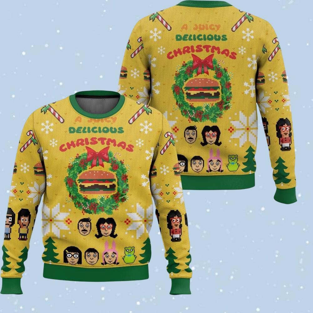 Funny Burgers Xmas Sweater Bobs Burgers  Family Ugly Christmas Sweater